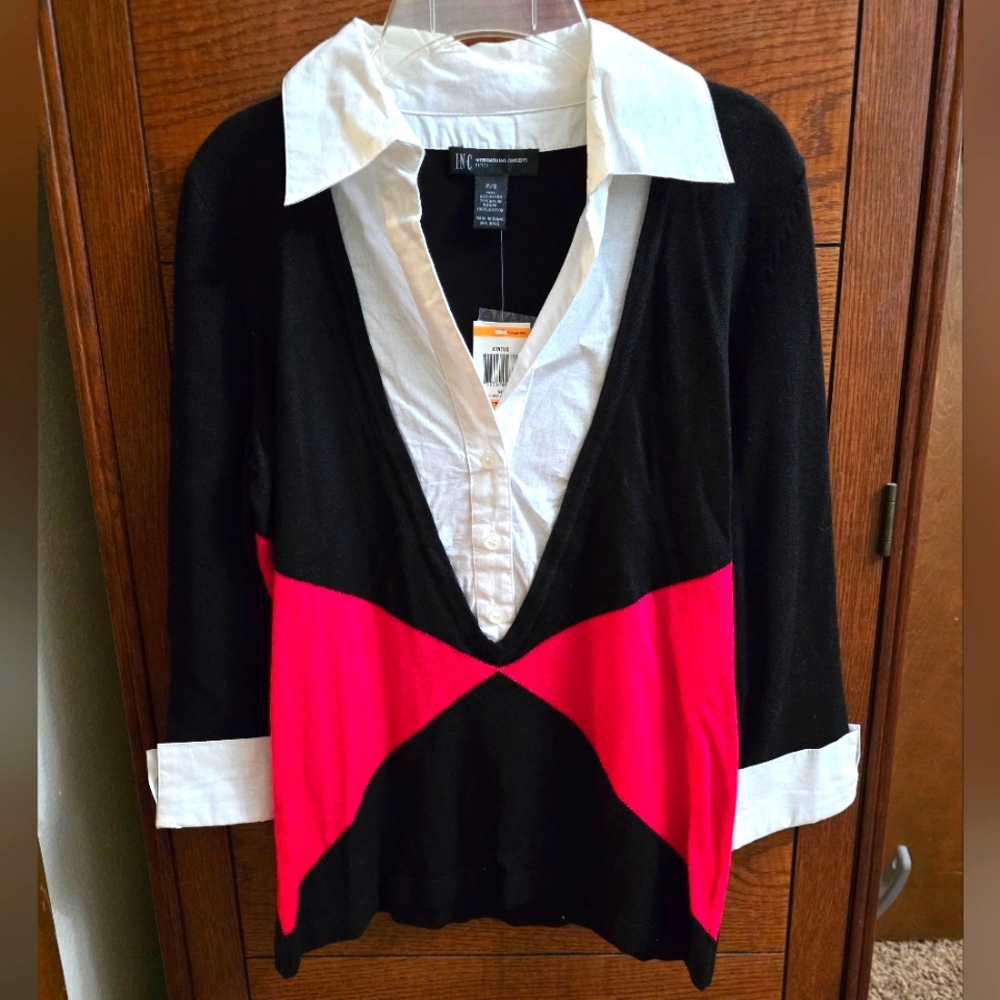 NEW INC petite faux layered look button down cardigan.